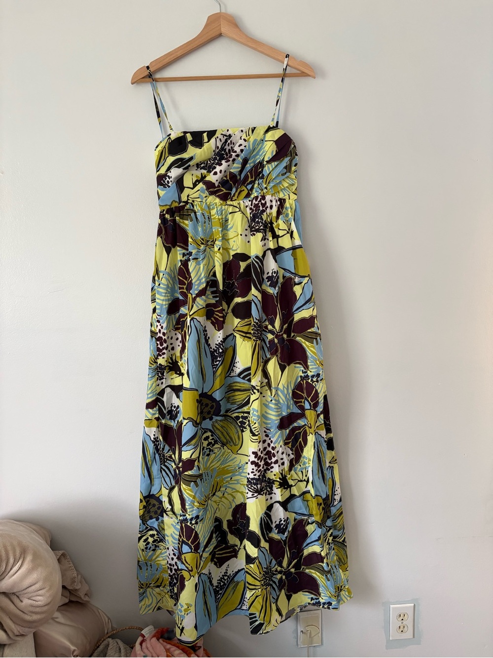 Tanya Taylor Lime & Blue Floral Spaghetti-Strap Maxi Dress